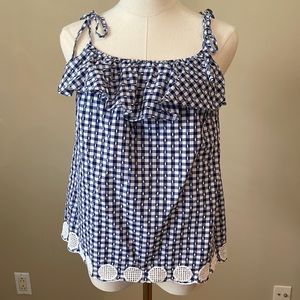 J. Crew Blue Gingham Tank Tie Strap with Embroidery Size 10